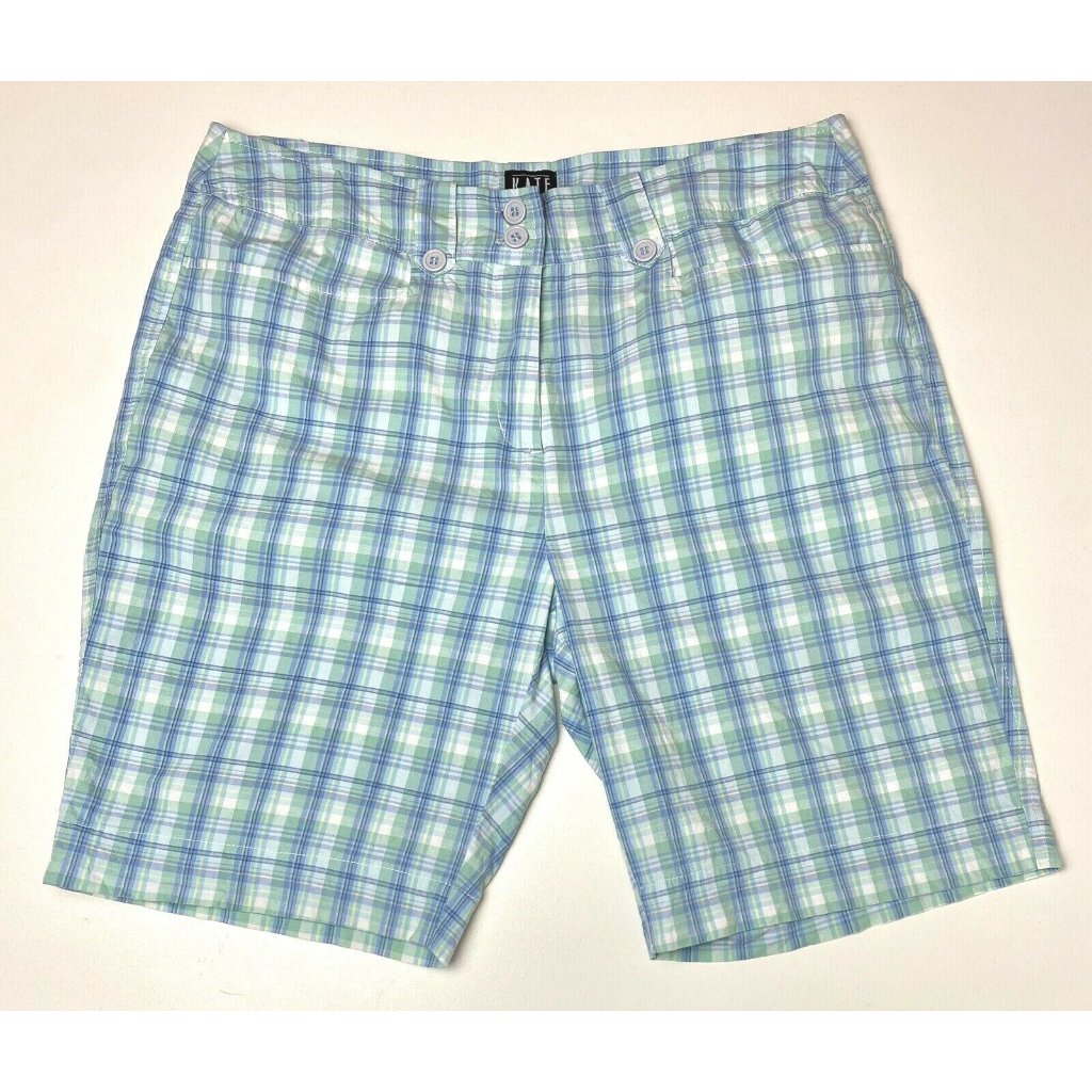 Kate Lord Plaid Blue Womens Bermuda Short 9 Inseam Size 10